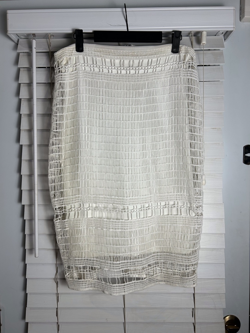 100% Cotton White Crochet Pencil Skirt Med Above Knee Boho Feminine Fairy